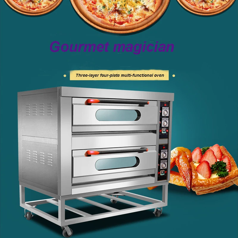 คู่เตาอบไฟฟ้าเชิงพาณิชย์เครื่องทําเค้กเครื่องมือพิซซ่า Multi-Functional แนวตั้งเครื่องปิ้งขนมปังครัวเตาอบสองชั้น
