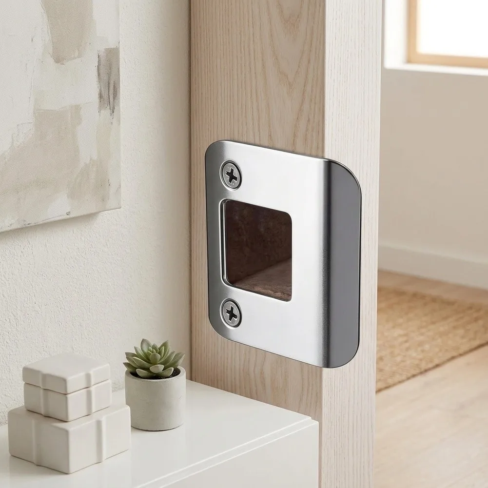 Door Strike Plate Kit in Stainless Steel for For home Door Frames with Screw Fasteners for Secure Lock Alignment