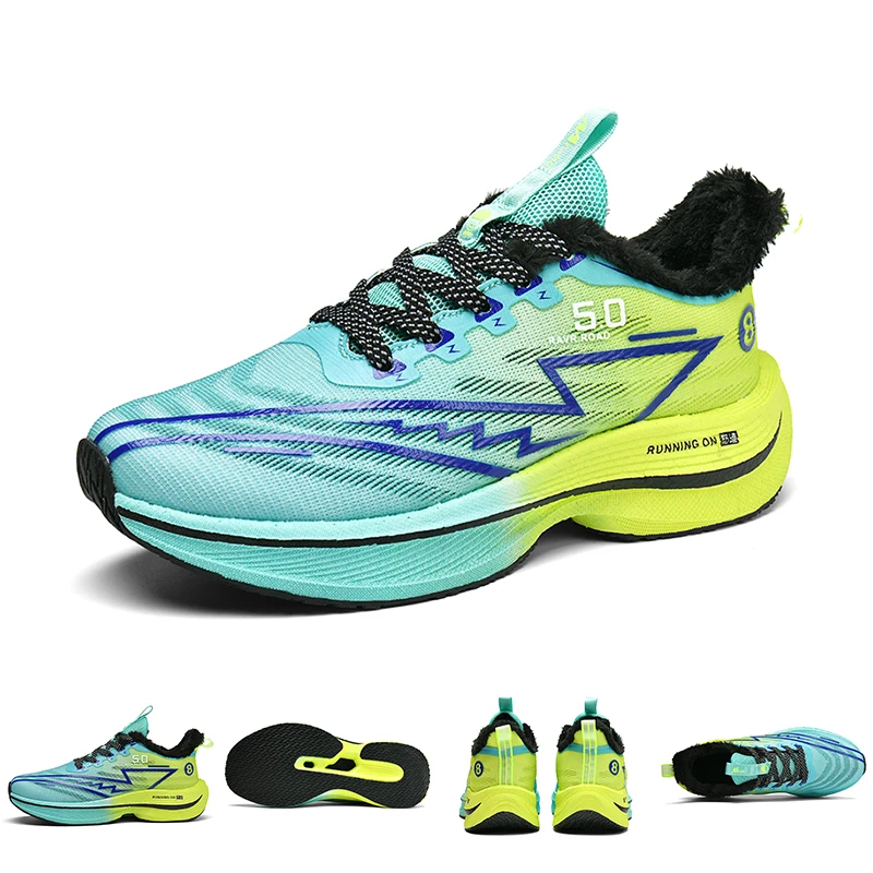 

Men's Plush Running Shoes 2024 Rubber Sole Mesh Breathable Fashion Casual Shoes New Lace Up Anti Slip Warm Sports Shoes for Men