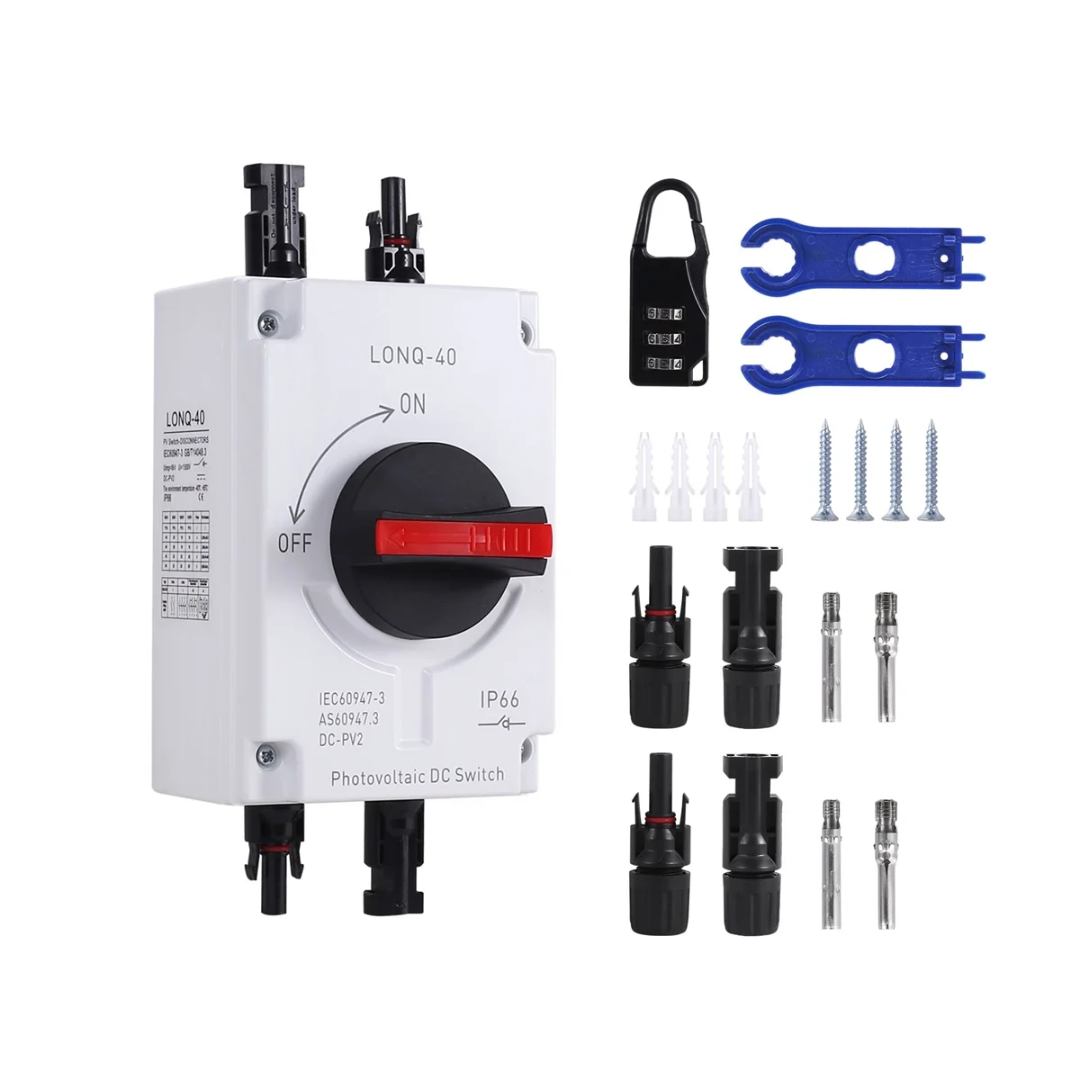 Solar Combiner Box, 1200V DC 32A 4P Waterproof Insulated Switch Professional Power Solar PV DC Quick Disconnect Switch