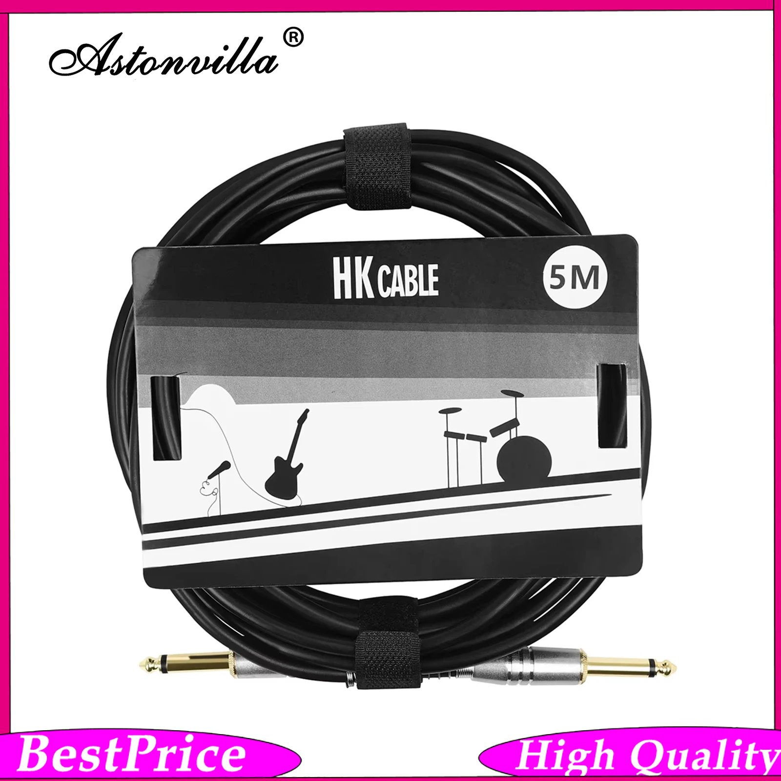 GT-95 6.35mm Guitar Effector Cable 3/5/10M Black Golden Noise Reduction Guitar Cable Connection Wire for Stage Studio Live