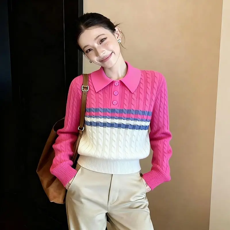 Super Good-looking Striped Turn Neck Sweater Bottoming Shirt Women's 2025 New Top
