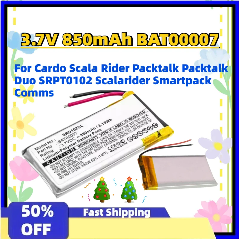 

High-Quality New 3.7V 850mAh BAT00007 Battery for Cardo Scala Rider Packtalk Packtalk Duo SRPT0102 Scalarider Smartpack Comms