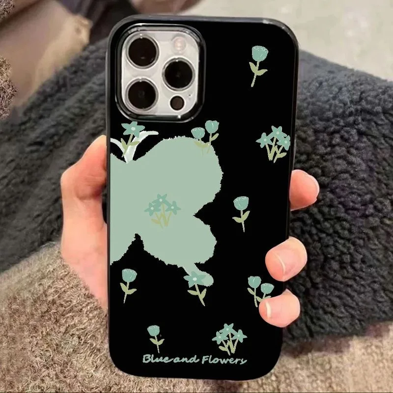 เคสโทรศัพท์แฟชั่นกันกระแทกลายดอกไม้ผีเสื้อสำหรับ iPhone 15 PRO MAX 14 PLUS 13 12 11 XR XS 8 7