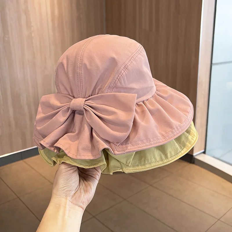 Women\'s Spring Summer Bow Knot Fisherman Hat Basin Sun Sunscreen Bucket Hat Fashion Sun Hat Cap H11