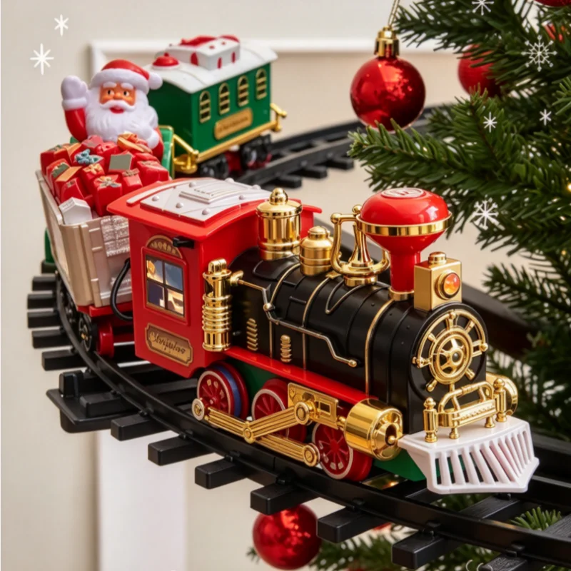 Christmas Train Track Animated Locomotive Steam Engine Display Decor Holiday Tree Living Room Festive Trains Figurines Miniature