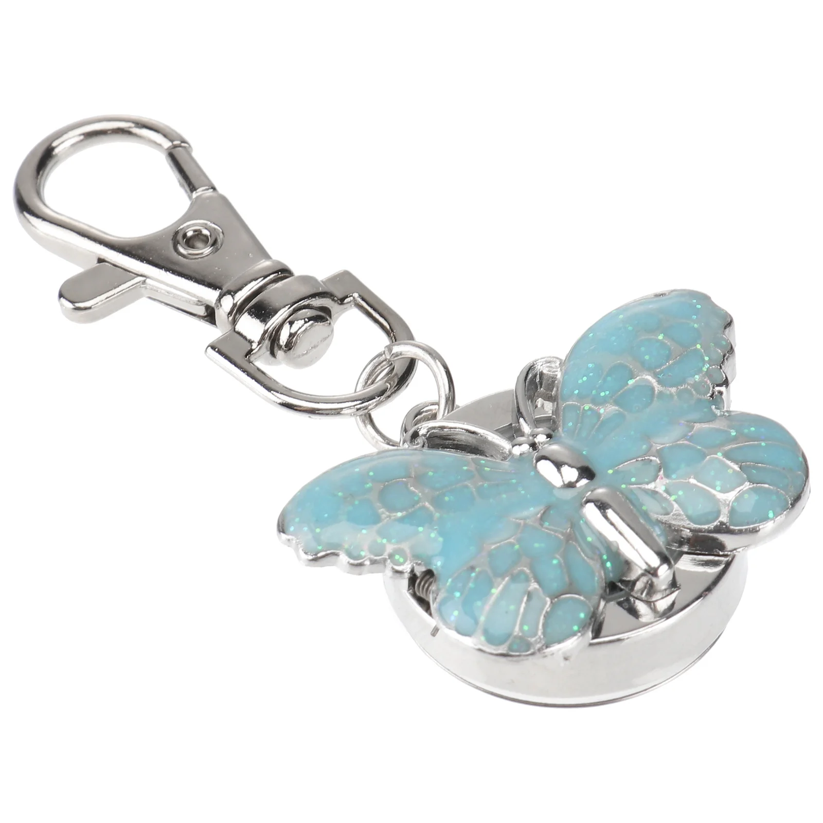 

1pc Keychain Pocket Watch Blue Quartz Movement Large Dial Easy Read Hanging Watch For Women Students Gift Classic Design