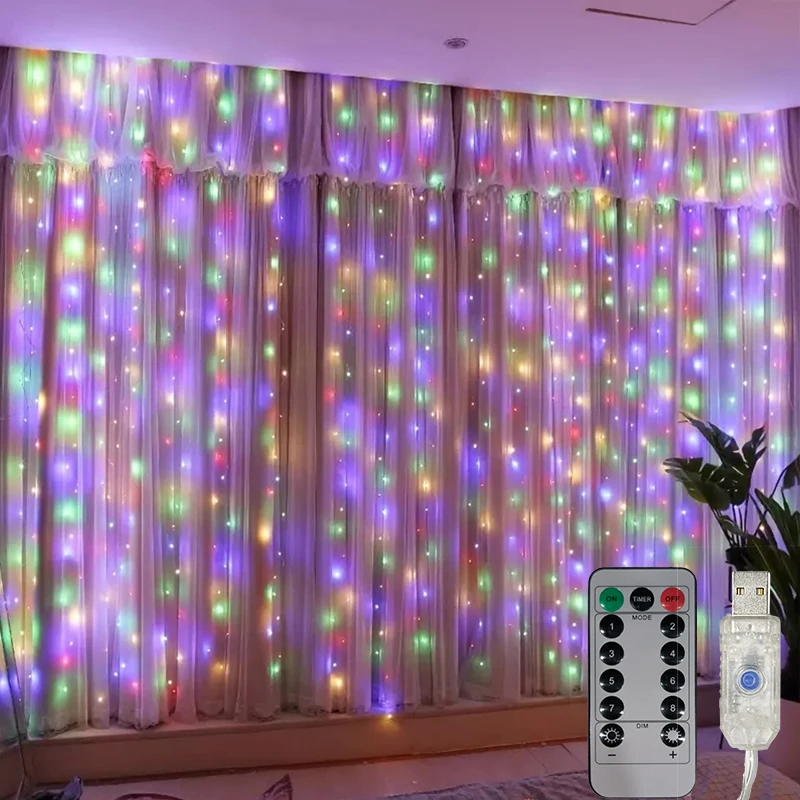 6m/3m Curtain LED String Lights USB Plug 8 Mode Fairy Light with Remote Wedding Christmas Halloween Party Room Decor Aesthetic