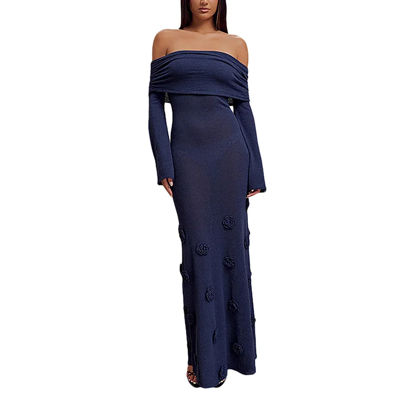 

Stigende Women Patchwork Off Shoulder Flare Sleeve Long Dress
