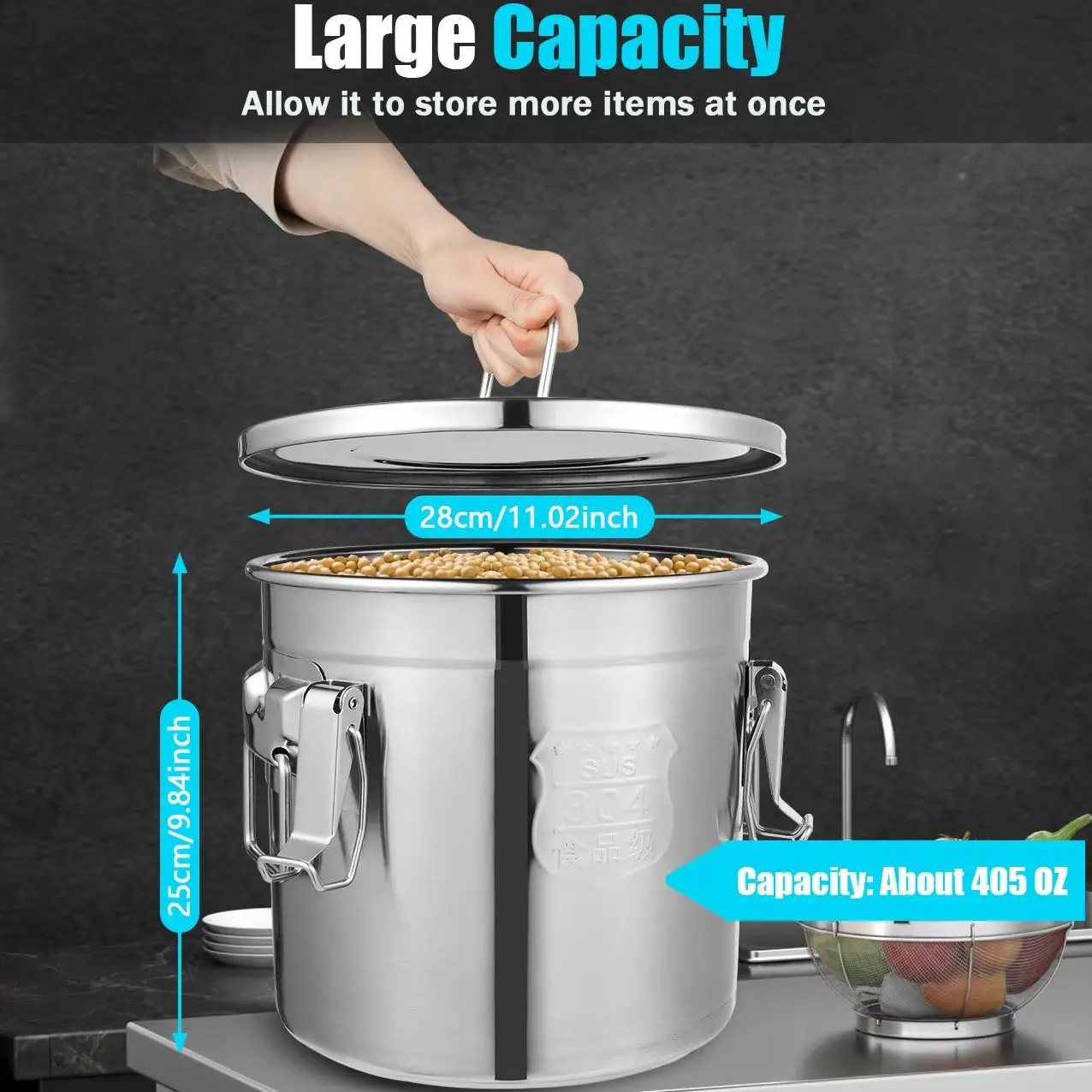 Airtight Stainless Steel Food Storage Bucket 12L