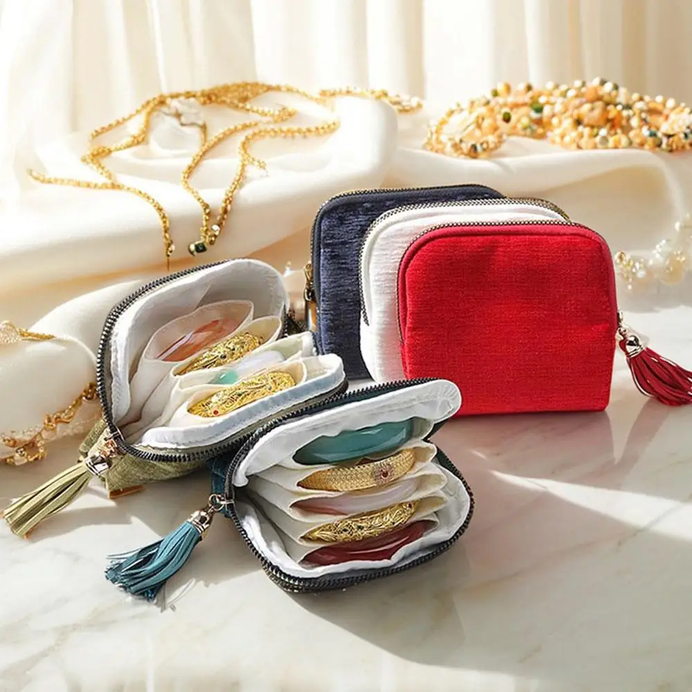 

Portable Travel Jewelry Storage Bag Multi-layer Tassel Crystal Bracelet Storage Pouch Handheld Wallet Bracelet Jewelry Bags