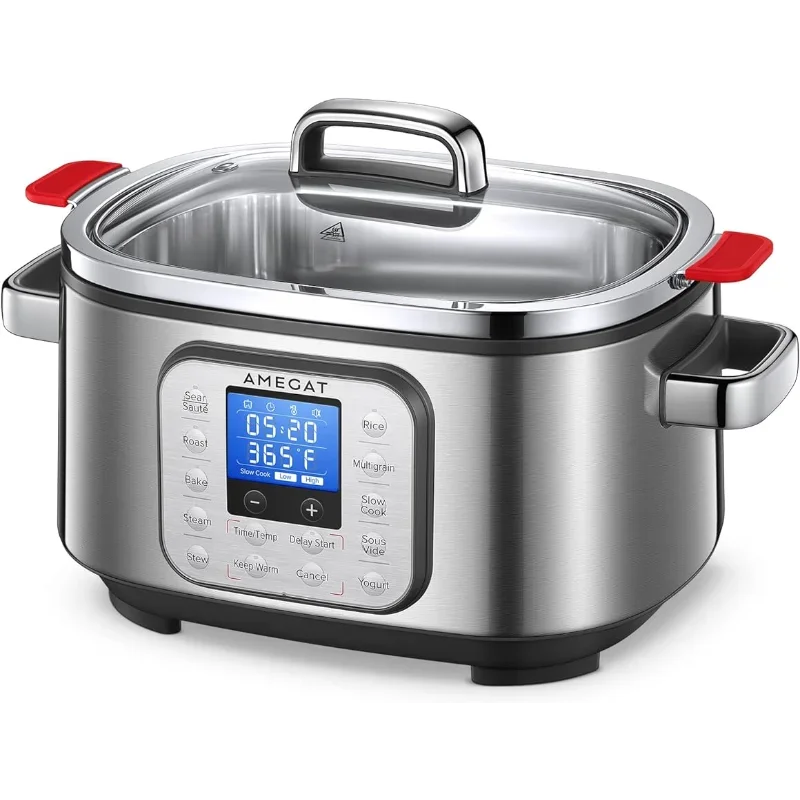 

AMEGAT Slow Cooker 6 Quart, 10 in 1 Programmable Cooker, Rice Cooker, Sauté, Steamer & More, Stainless Steel Inner Pot, Steaming