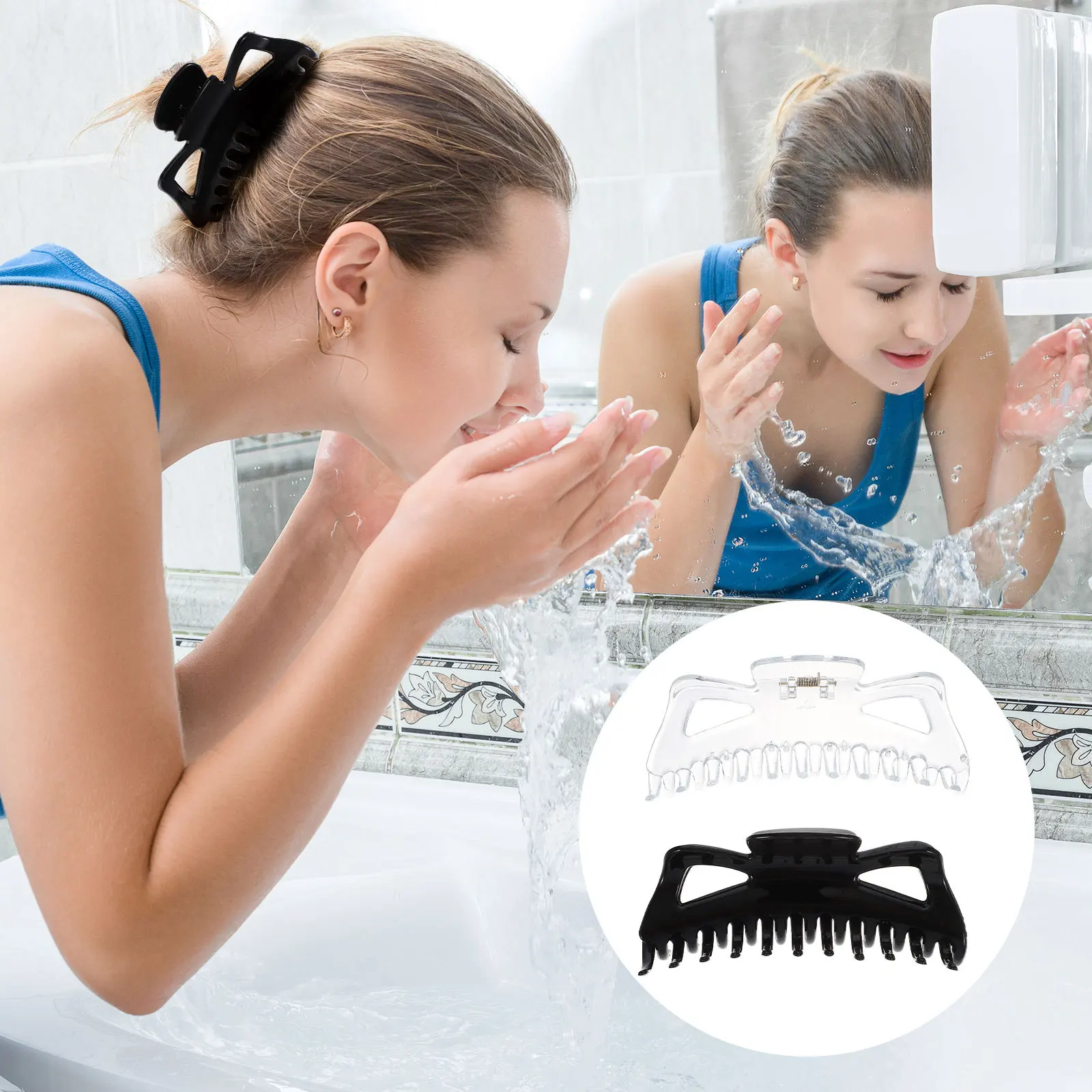 

2pcs Hair Claw Clip Large Acrylic Teeth Design Bath Makeup Shower Hair Clamp Jaw Barrette Styling Tool For Women