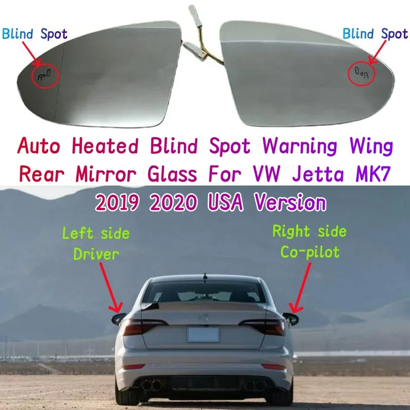 

Auto Heated Blind Spot Warning Wing Rear Mirror Glass For VW Jetta MK7 2019 2020 USA Version