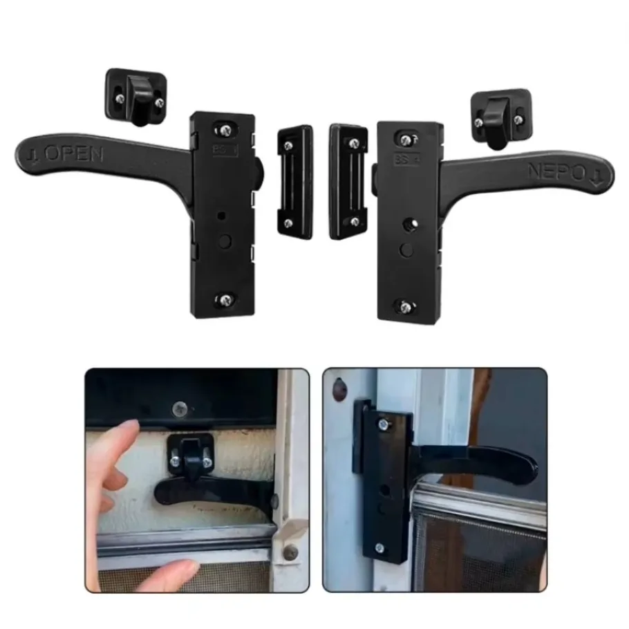 Right/Left Hand Handle Lock Kits RV Trailer Metal Adjustable Screen Door Lock Replacement Simple Install for Motorhome Camper