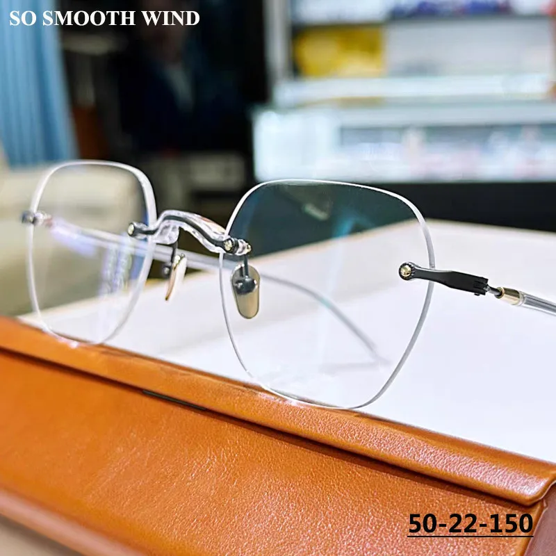 

Japanese Brand Titanium Rimless Glasses Frame Men Women Polygon Optical Prescription Eyeglasses Myopia Spectacles Square Eyewear