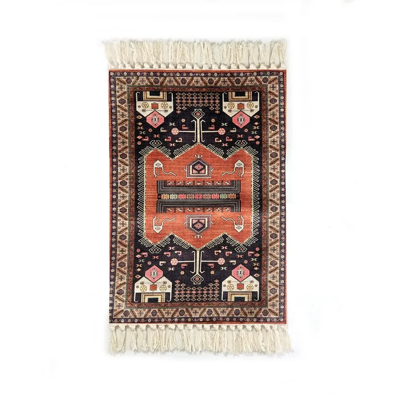Afghan Persian Ethnic Style Handmade Knotted Tassel Cotton Polyester Cotton Linen Felt Carpet Floor Mat