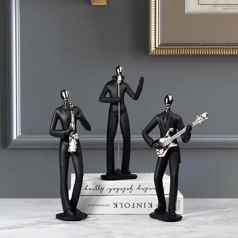 Black Abstract Musician Statue Resin Sculpture Modern Art Figurine Music Room Home Decoration Ornament