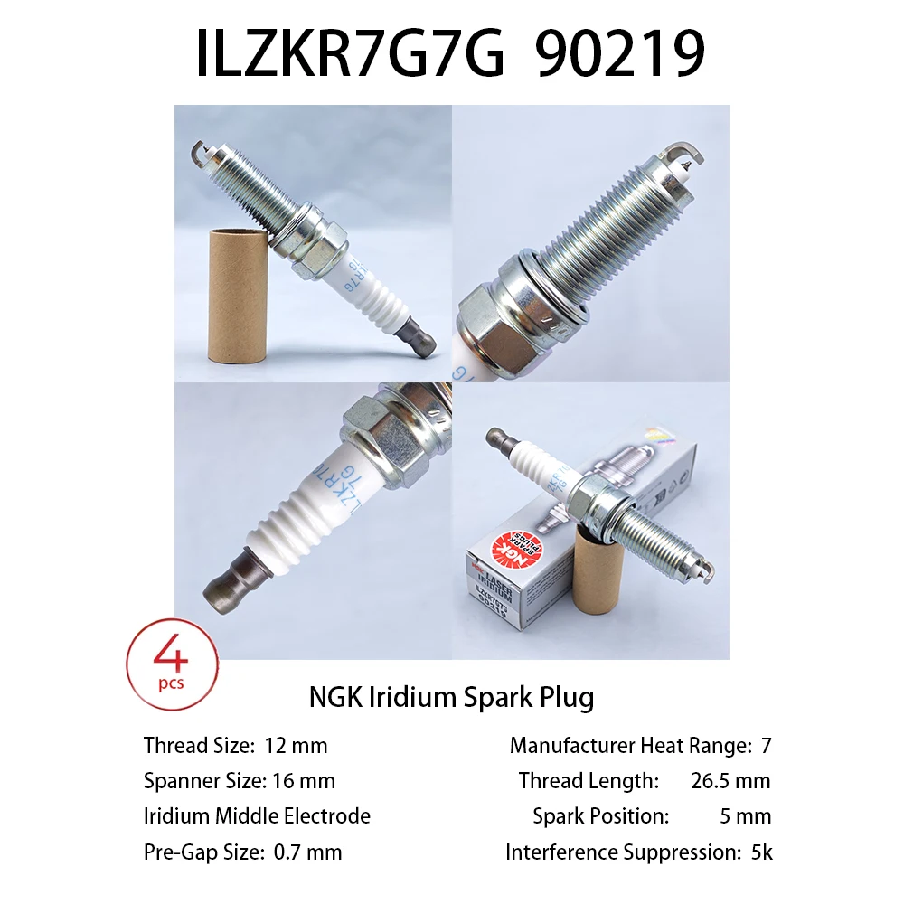 

4 шт. оригинальная свеча зажигания NGK Iridium ILZKR7G7G 90219 подходит для AlfaRomeo Giulia 2.0T Jeep Wrangler Grand Comman Cherokee