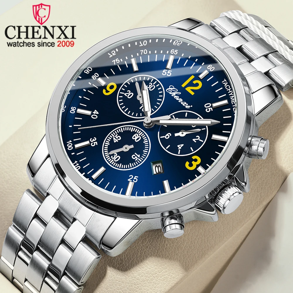 

CHENXI Роскошные профессиональные деловые кварцевые часы мужские с ремешком из нержавеющей стали водостойкие светящиеся дата элегантные формальные наручные часы