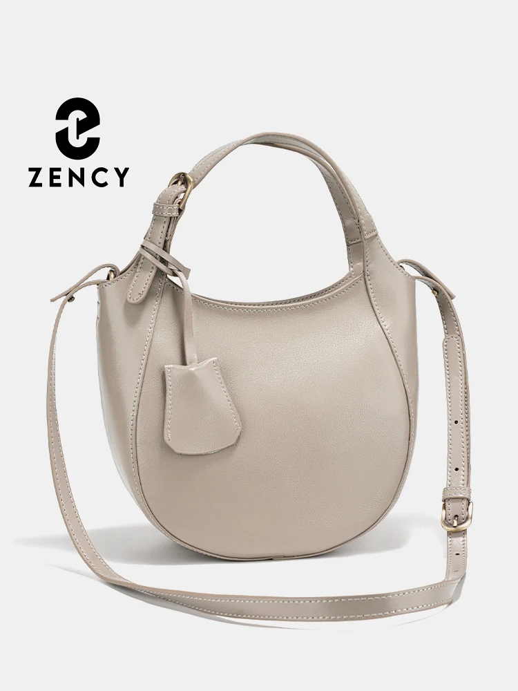 Zency Stylish Genuine Leather Shoulder Bags Light Grey Hobo Handbags Purses Crossbody Bags for Women Cowhide Leather 2026 New