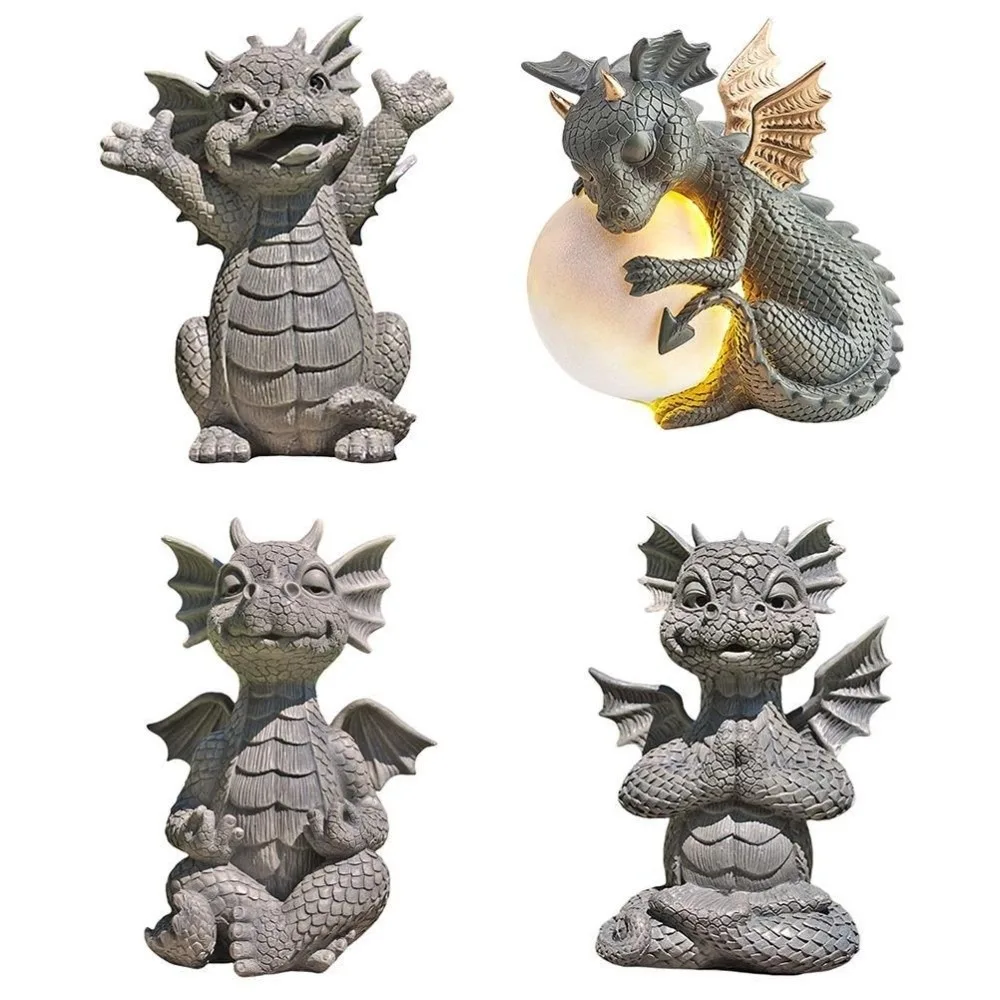 Meditating Yoga Dragon Figurine Resin Handmade Zen Dragon Meditation Statue Garden Decoration Feng Shui Namaste Dragon