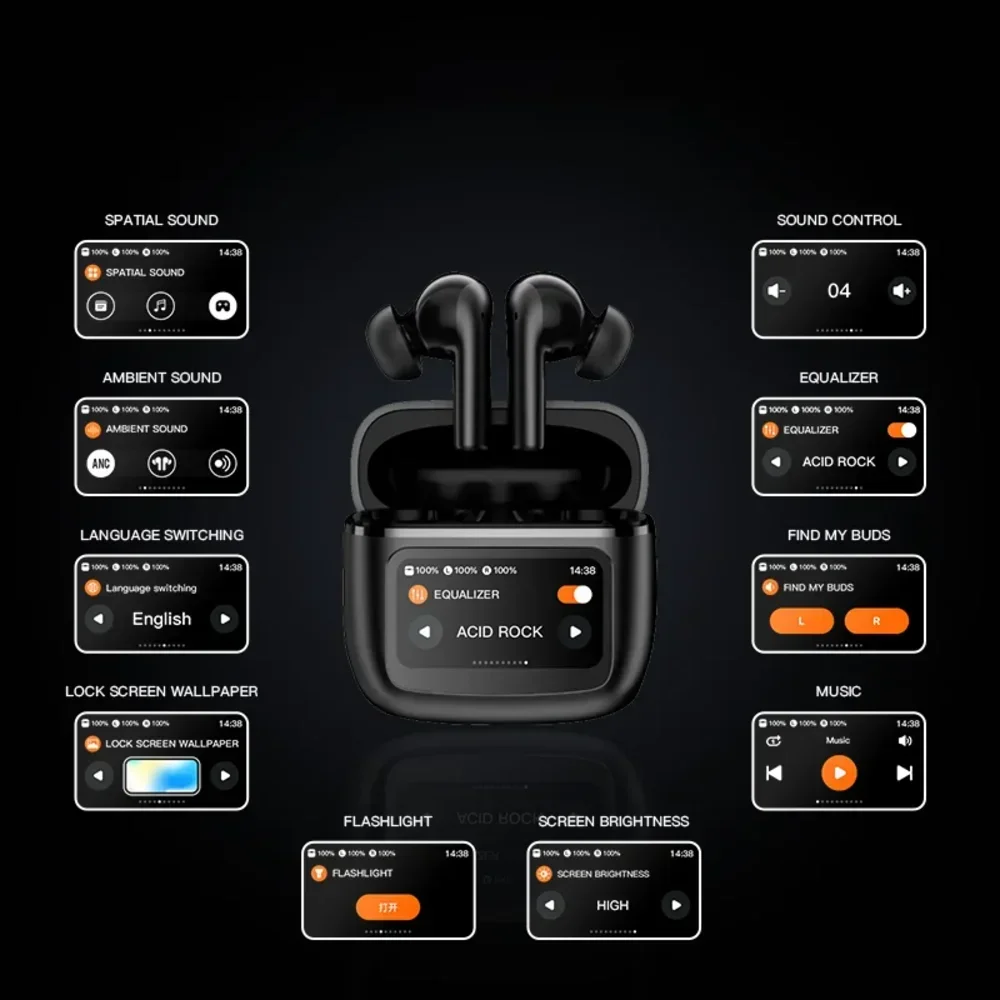 

Wireless Headphones with LED Touchscreen Android/iOS Latest Models TWS ANC Active Noise Cancellation 13 Functions Bluetooth 5.3