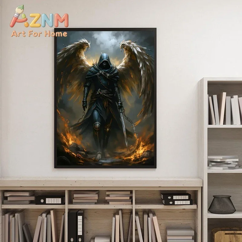 1pc Frameless Angel Knight in Prayer Winged Warrior in Armor with Sword Poster Canvas Painting Print Wall Art Picture Living Roo