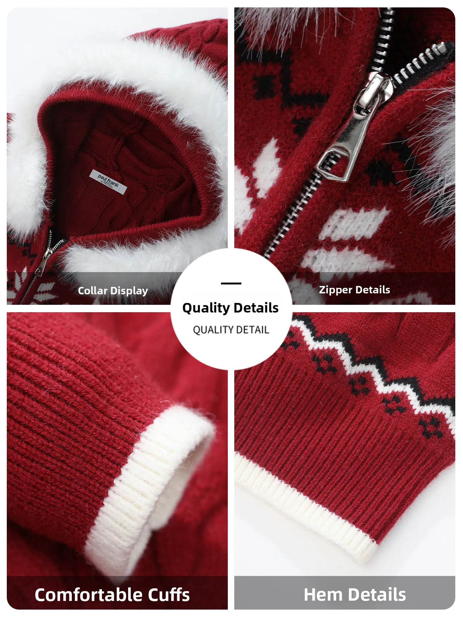 PaulFrank Thiened Fce Hooded Sweatirt Men's Autumn Winter Warm Soft Nylex Collar Coat Casual Sle Faion Urban Youth