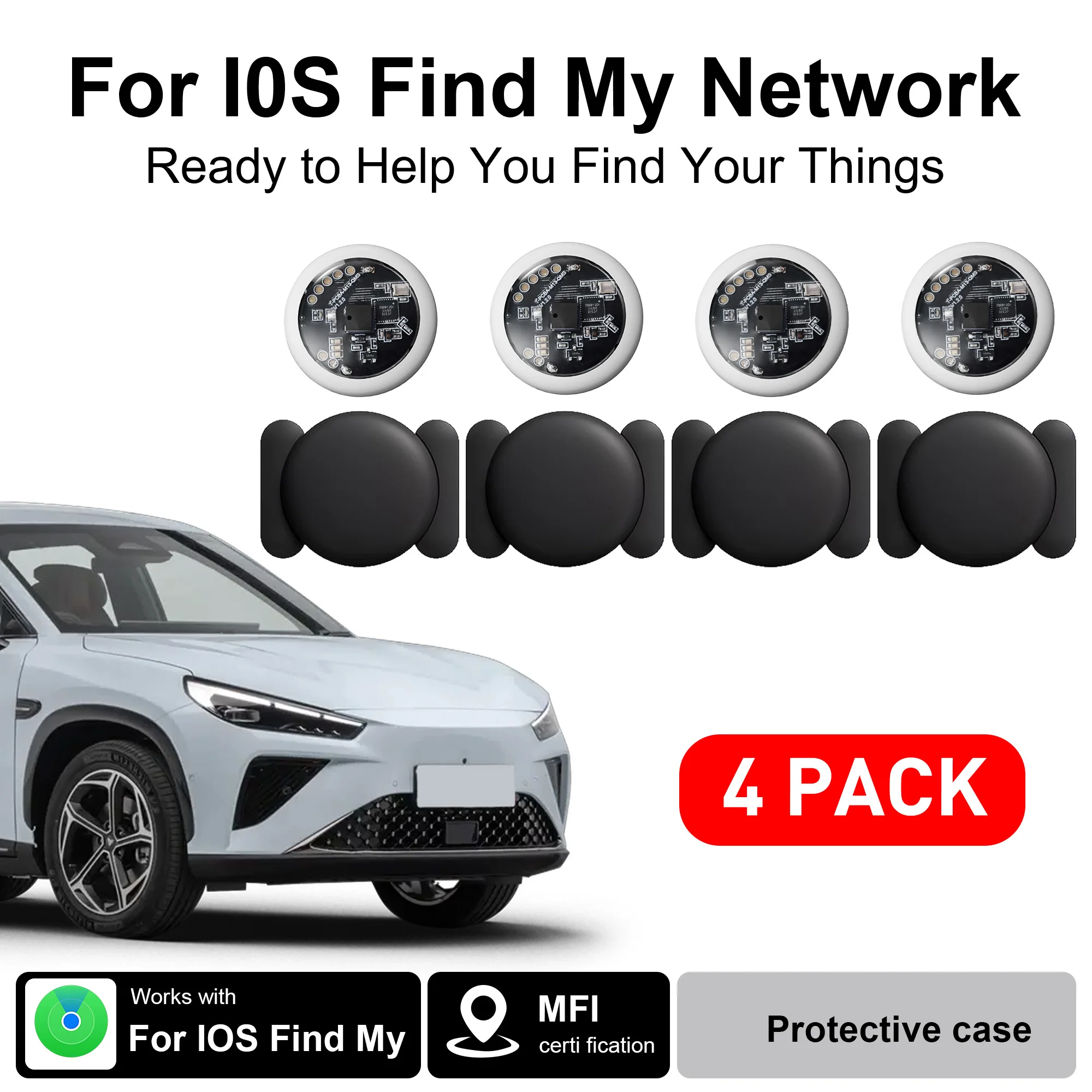 4-Pack Mini GPS Tracker Dual-System Tag Global Locator Compatible with iOS 'Find My' App Anti-Loss Item Finder