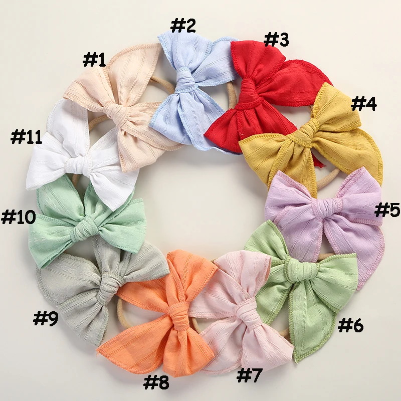 30pc/lot New 5inch Fable Bow Nylon Headband Hair Clips Baby Cotton Hair Bow Hairpins Girls Kids Knotbow Barrette Curled Edge