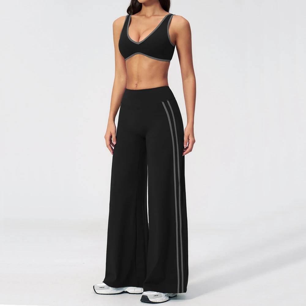 2 Piece Yoga Set Clothes Women Workout Pant Push Up Sports Bra Gym Wide straight TrouserOutfits Athletic Wear Fitness Suit XP291
