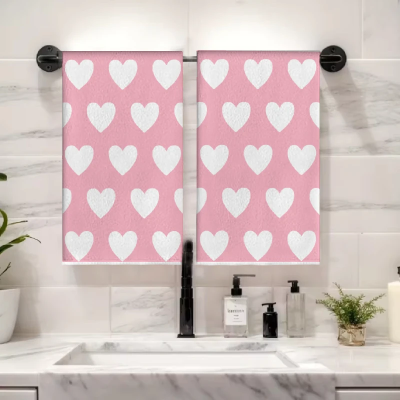 2Pcs, Sweet Pink Heart Kitchen Towels, 40Cm*60Cm Towel Set, Super Absorbent Soft Cleaning Cloth, Cooking and Baking Tea Towel, Hand Towel, Cleaning Cloth, Dishcloth, Kitchen Decoration, Living Room Decoration, Kitchen Essentials, Home Essentials