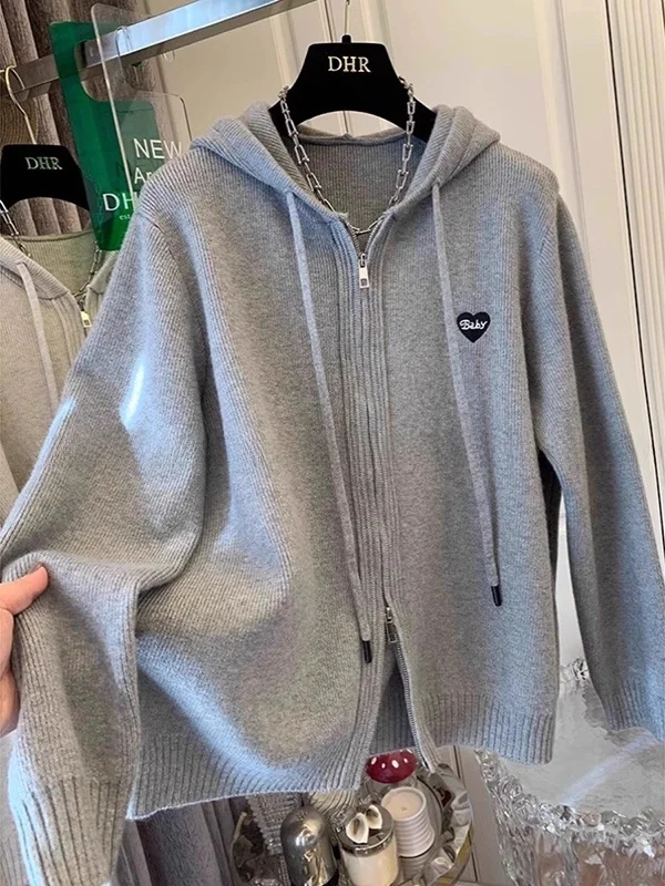 

Большие размеры 300, корейская молния с сердечком, мягкая женская вязаная шапка, пальто, зимнее свободное пальто, длинное све, полиэфирное волокно