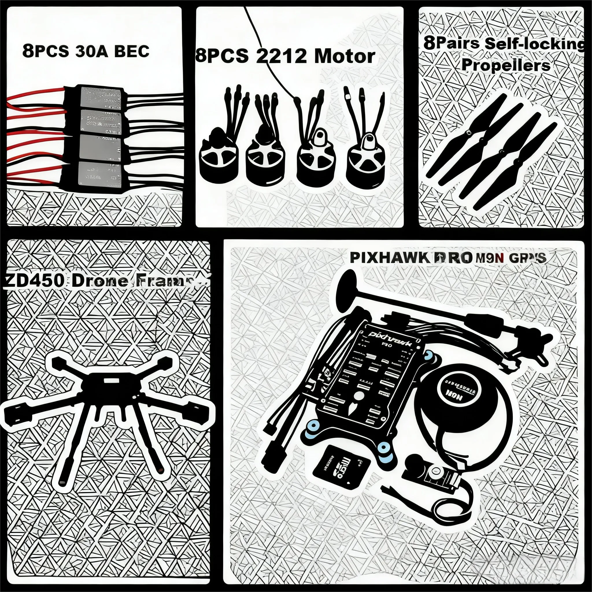 

F450 PIXHAWK PRO M9N Dual motor Flight FiberFrame Kit Ardupilot 100MW Radio Telemetry Quadcopter BLHELI 30A ESC 2212 Motor