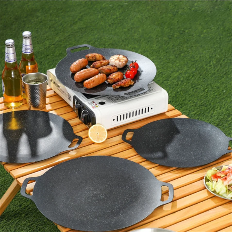 1PC outdoor camping household Korean round barbecue plate Maifan stone non-stick baking pan