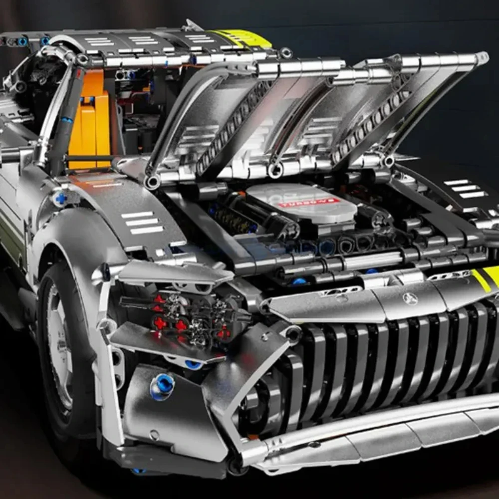 فضي رمادي تقني MOC مُعاد تركيبها للتحكم عن بعد سباق السيارات الرياضية نموذج اللبنات غاضب مركبة الطوب لعبة هدية للأولاد #3