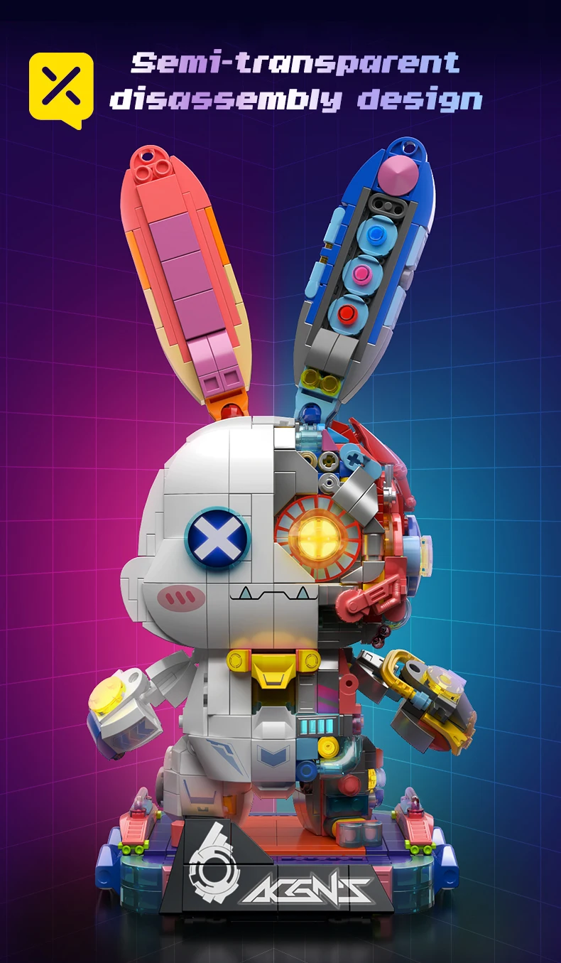 1377PCS Bausteine LED Leuchten Roboter Kaninchen Modell Kreative DIY Tier Kinder Spielzeug Geschenke Erwachsene Hause Schreibtisch Dekor Kaninchen ziegel – Detail 3