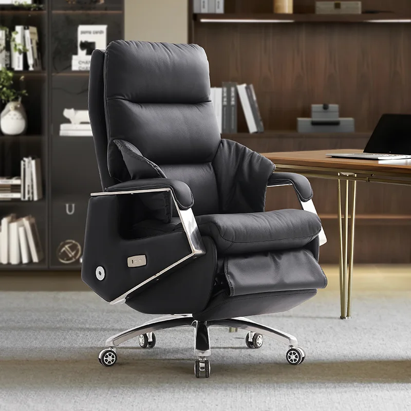 New Design Genuine Leather Electric Office Chair With Massage Lunch Break Function Chairman CEO Boss Computer Chair