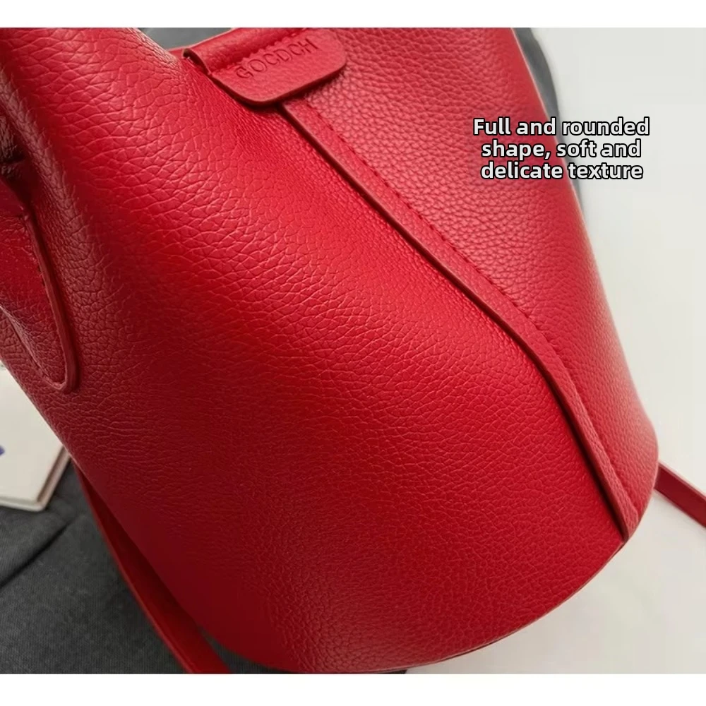 

Hot Selling Red Women's Crossbody Bag High-end Simplicity Bucket Bag Versatile PU Material Handbag Wedding Gift
