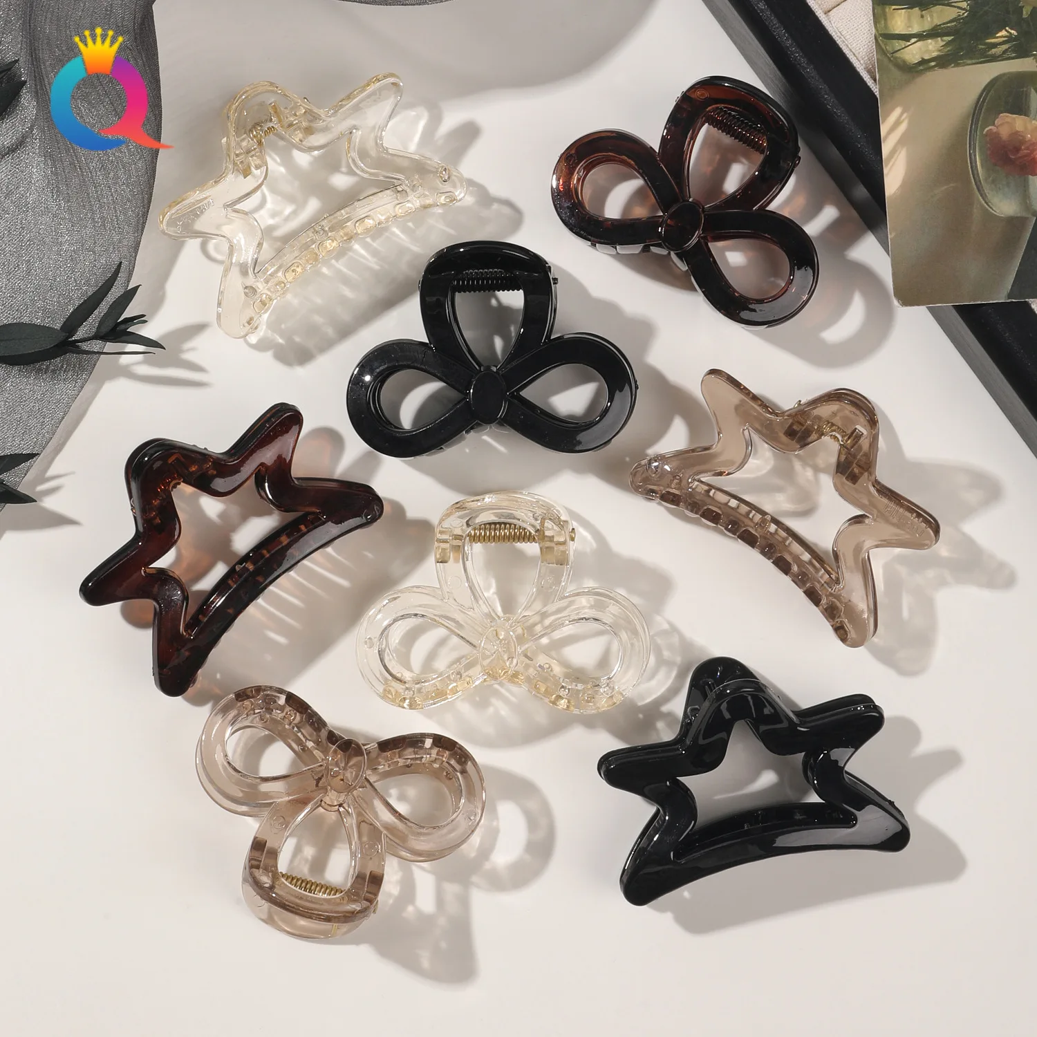 1pc Medium Star Bow Hair Claw Ins Style Back of Head Half Up Shark Clip for Women Volumizing Bun Ponytail Holder
