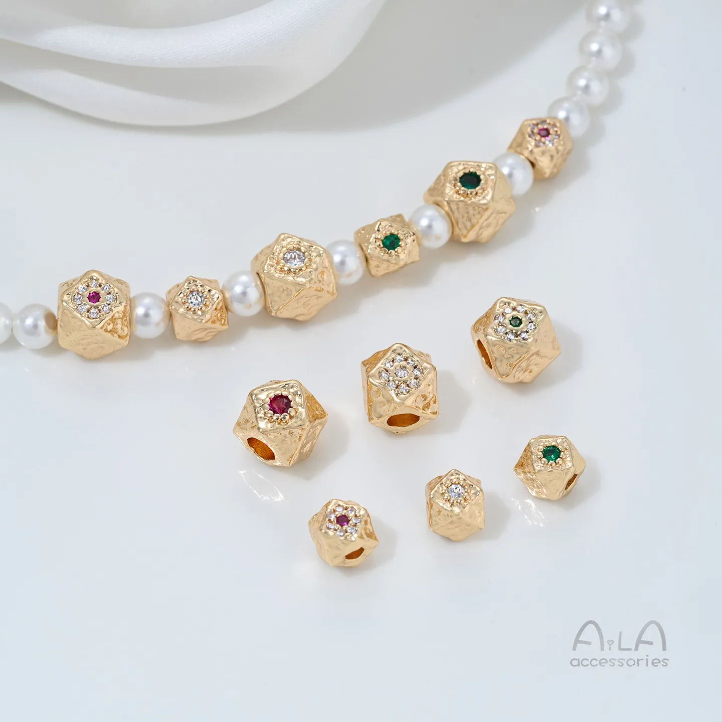 14K Gold-plated, Zircon Hammer-patterned Octagonal Crystal Beads, Handcrafted Diy Beaded Bracelet, Necklace Accessory Material