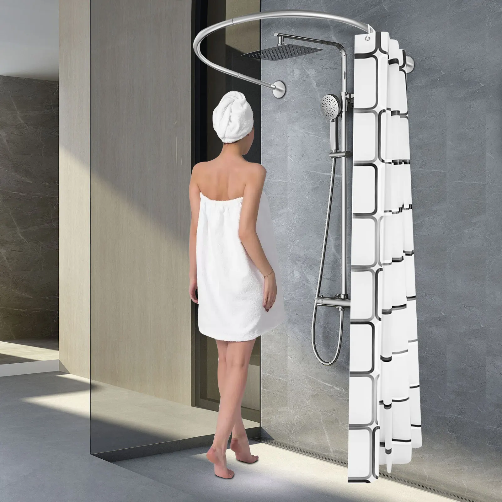 

Shower Curtain Rod, U Shape Adjustable Stainless Steel Shower Curtain Rod, Dust Protection for Bathroom, Toilet and Balcony