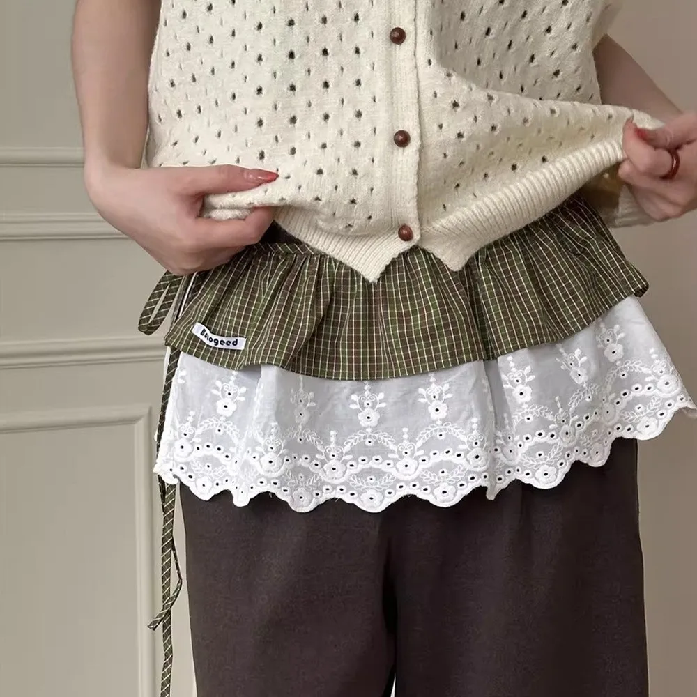 elegant-balletcore-plaid-fart-curtain-korean-style-lace-up-lace-mini-skirts-layered-pastoral-style-butt-curtain-girl