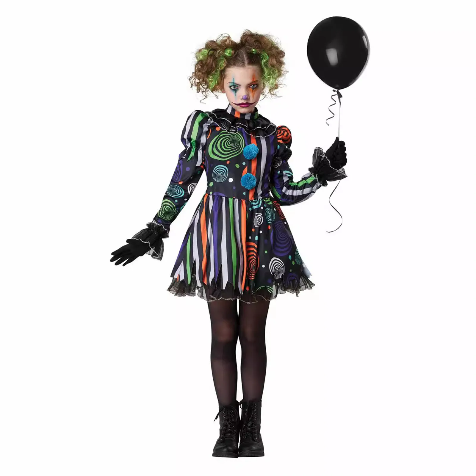 

Adult Kids Cosplay Costumes Clown Dress Fancy Uniform Stockings Glove Accessories for Women Girl Halloween Party Disguise Outfit