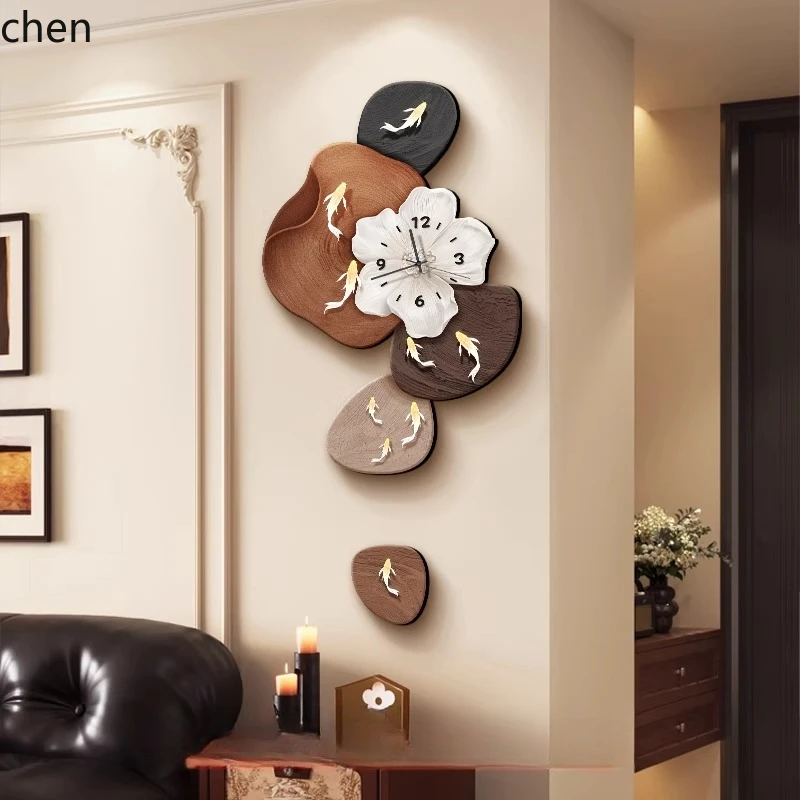 Nine Fish Pattern Clock Wall Clock Living Room High-end Silent Clock Wall-mounted