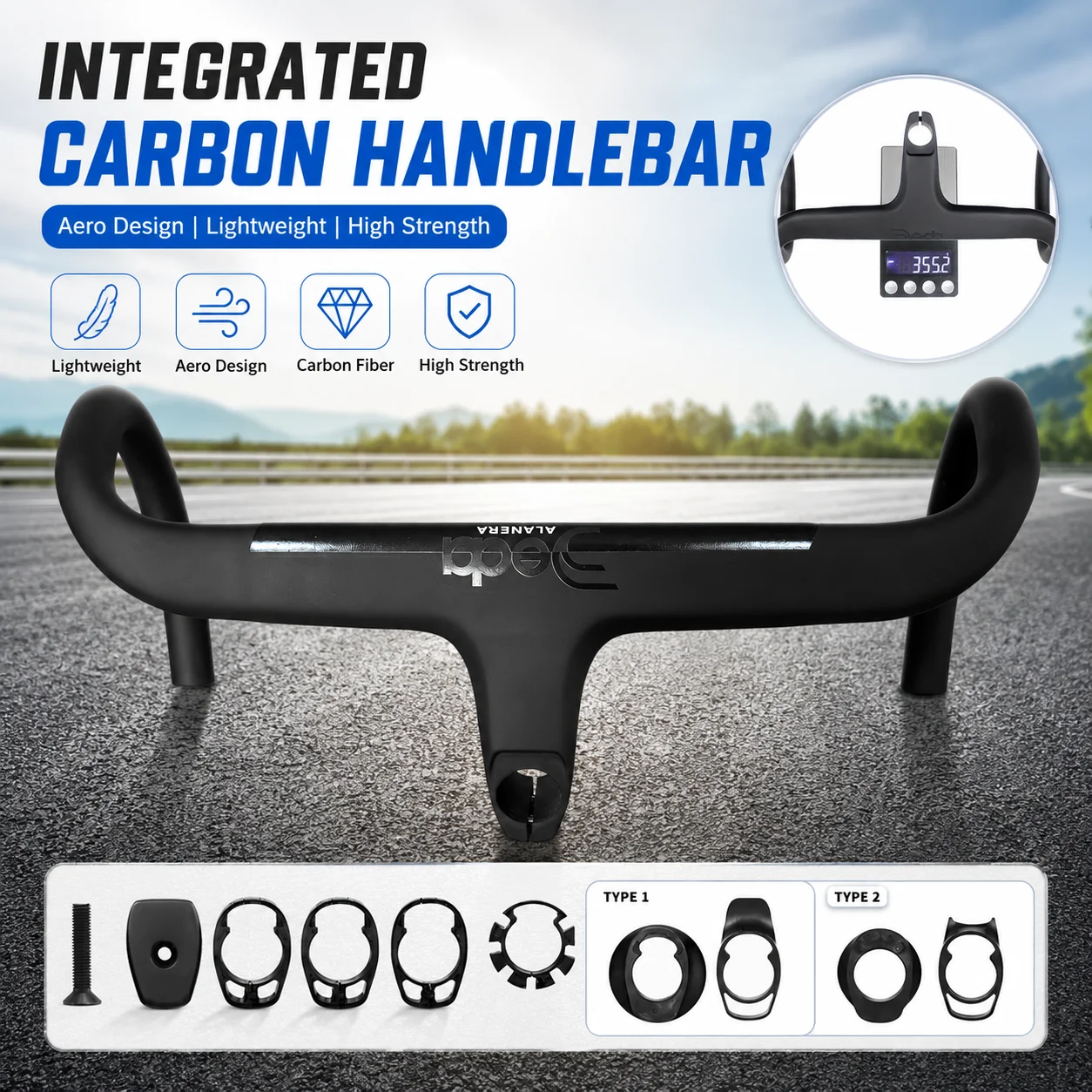 

DA Road Bike Internal Cable Integrated Full Carbon Fiber Bicycle Handlebar Cockpit With Spacers,Stem -10°,Clip diameter 28.6mm