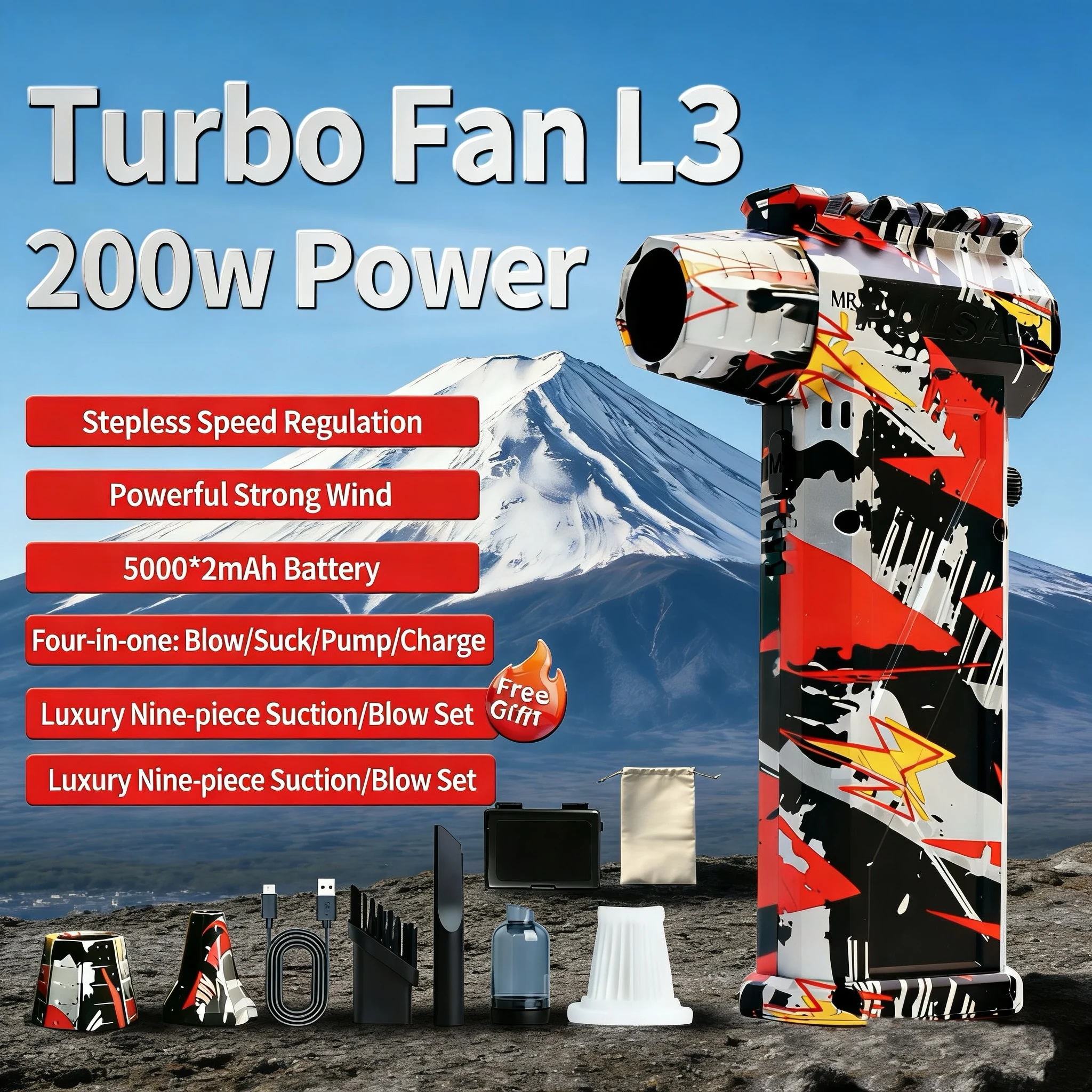 

Турбовентилятор L3 Пылесос 300000 об/мин Бесщеточный воздуходувка 58 м/с Ветровой турбоструйный вентилятор Портативный пылесборник Электрическая сушилка