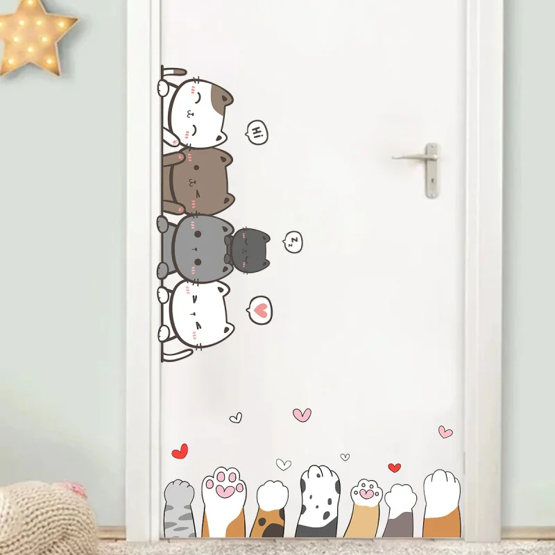 

Cute Cat Paw Print Door Sticker Wall Sticker Cartoon Children's Room Background Wall Decoration Sticker Self-Adhesive Removable