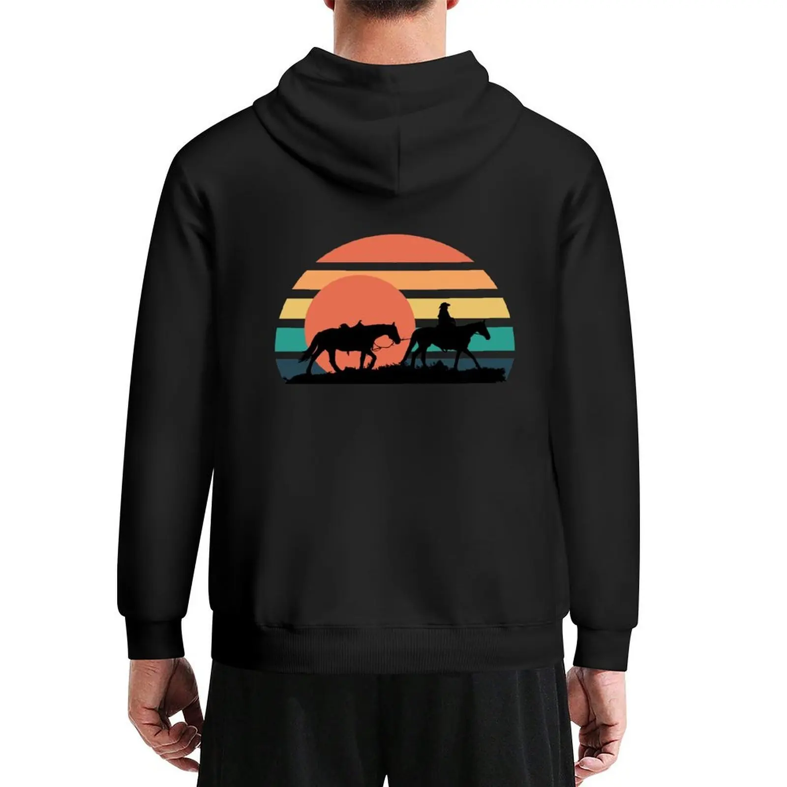 

Cowboy with horses retro sunset Hoodie men clothing autumn men's clothing mens clothes men's hoodies